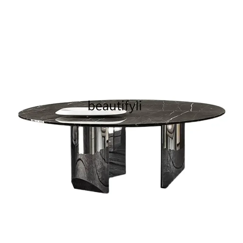 

Microcrystalline Pandora Bright Rock Plate round Dining Table and Chair Modern Minimalist Designer Creative Home round TableA