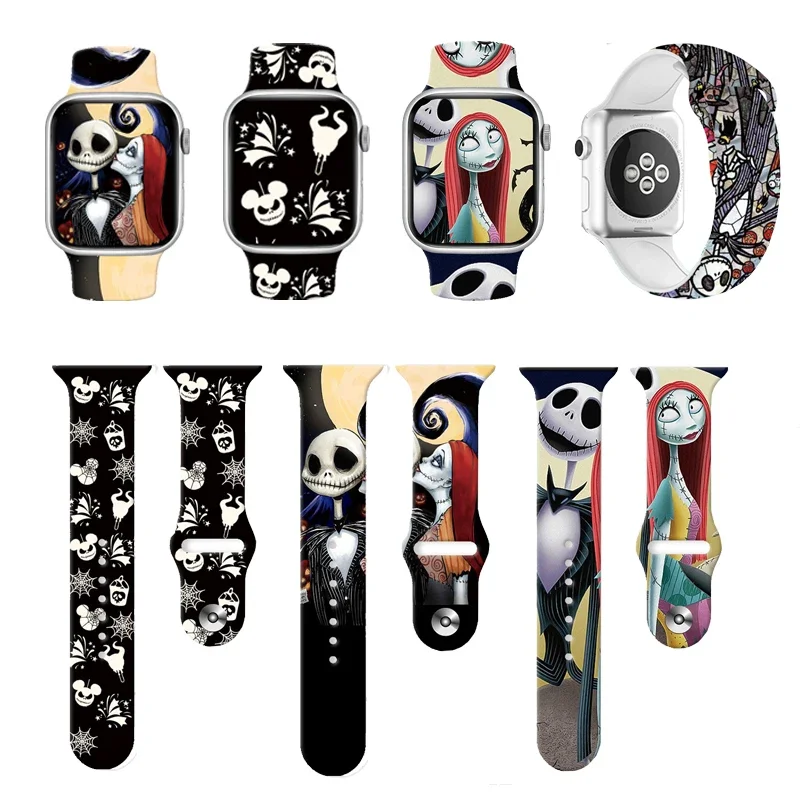 

The Nightmare Before Christmas Cartoon Silicone Strap for Watch Band 44mm 45mm 42mm 40mm 38mm 41mm Bracelet IWatch 6 5 3 SE 7 8