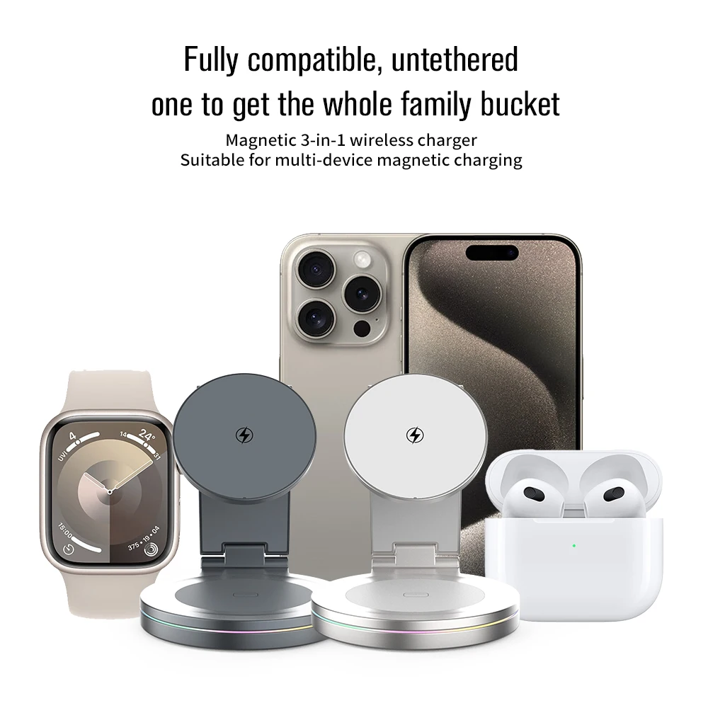 

New aviation titanium alloy multifunctional induction charger is suitable for wireless charging of magsafe iwatch airpods pro