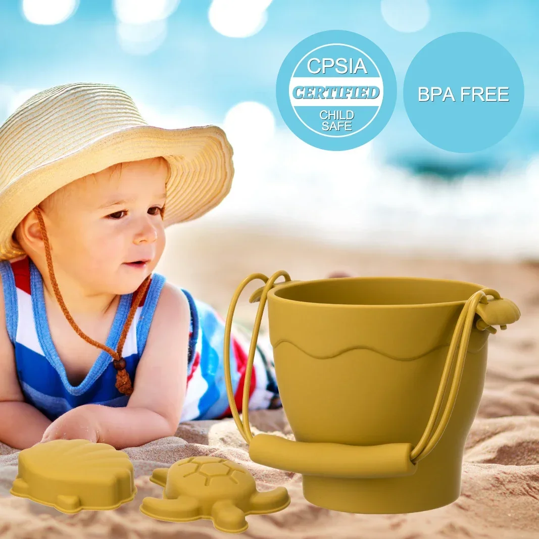 Juguetes de playa ecológicos para niños, sin BPA, silicona de grado alimenticio, divertidos juguetes de verano para exteriores con cubo y arena de 4 colores, 8 piezas por juego