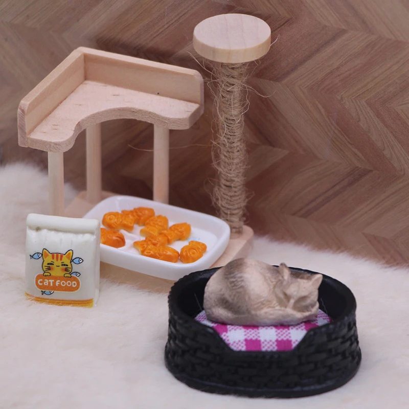 1/12 Simulazione di casa delle bambole Mini letto per gatti Modello di casa delle bambole Soggiorno Accessori per la decorazione di animali domestici Puntelli di costruzione di micro scene