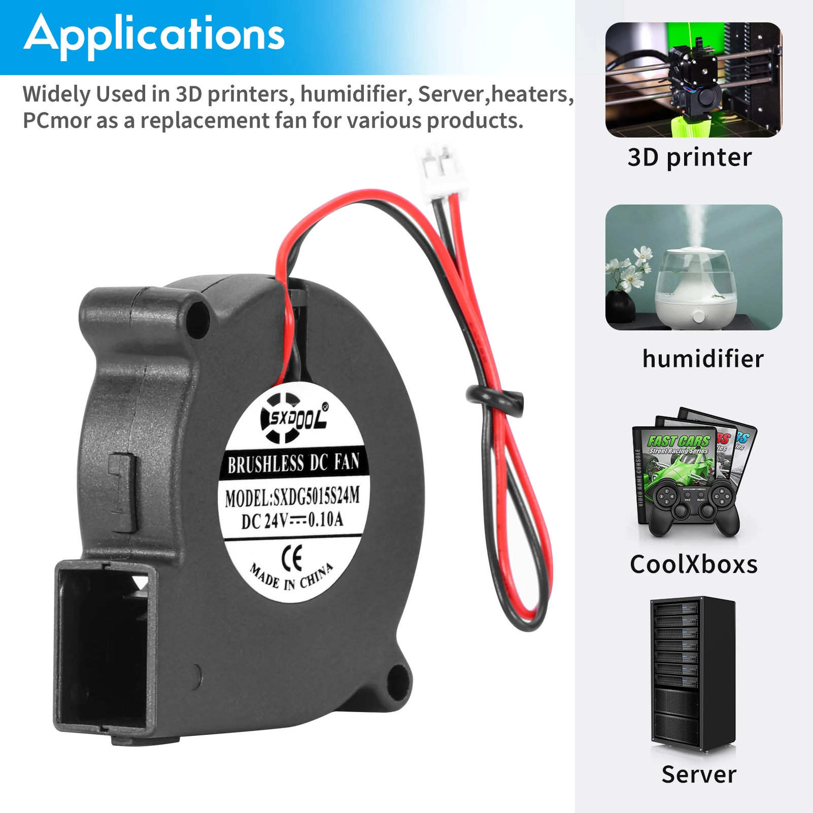 SXDOadvocate-Ventilateur Radial 5015S pour Refroidissement d'Imprimante 3D, Impression, Touriste, Roulement à Billes, 2 Broches, 50mm, 12V, 50x50x15mm, 2 Pièces
