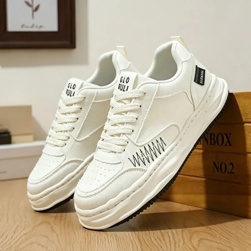 Men Sneakers Spring Summer Casual Board Shoes Pebbled Texture Canvas Splicing Thick Sole Stitching Detail Daily