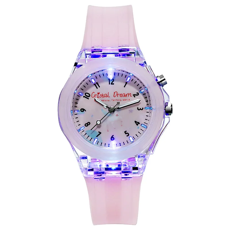 2pcs candy color silicone band Luminous Children's cartoon watch