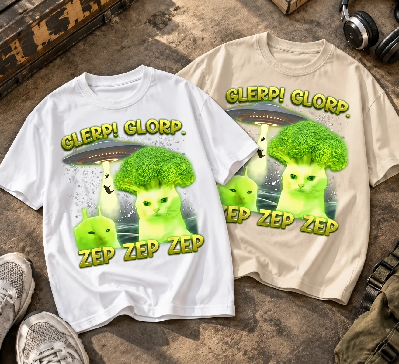 2026-2027Boys Girls T Shirt Kids Baby Youth Men Women Tee Streetwear Casual Funny Broccoli Alien Cat Meme GLERP! GLORP! ZEP Meme