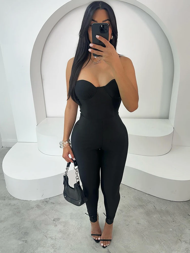 Nibber Sexy Streetwear Backless Jumpsuit Women 2025 Summer Trend Sleeveless Skinny Fitness Tight Casual Stretch Workout Overalls