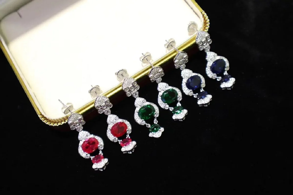 Pirmiana Three Color Red Green Blue S925 Silver Tassel Earrings Fashion Jewelry Women