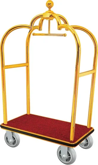 Hotel Lobby Luggage Cart Small Gold Top Push Cart Titanium Luggage Cart