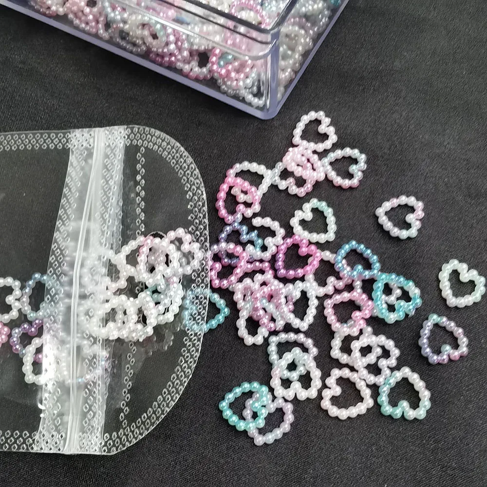 화이트 하트 네일 진주 50 개/가방 DIY 네일 장식 3D 할로우 공예 보석 별 손톱 액세서리 Mnicure 부품