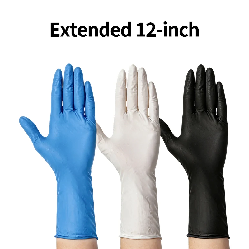 10/50/100 Pcs Disposable Pure Nitrile Gloves 12-Inch Extended Durable Gloves Are Used for Daily Cleaning and Food Handling