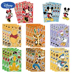 8 Sheets Disney Make A Face Puzzle Stickers Mickey Minnie Donald Duck Kids Assemble Anime Toys Children Kawaii Game Book Laptop