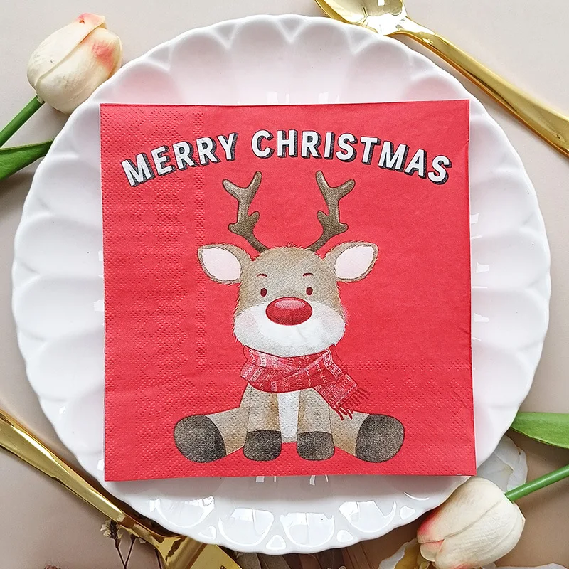 

20pcs/Pac 2-Ply Printed Napkins Red Christmas Collection Square Napkins Party Disposable Paper Placemats Butterfly Bart Paper