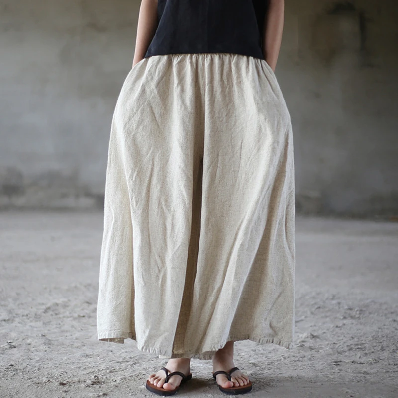 

Женские хлопковые и льняные широкие брюки, новинка 2024, весенний винтажный стиль, однотонные свободные удобные женские повседневные брюки M837