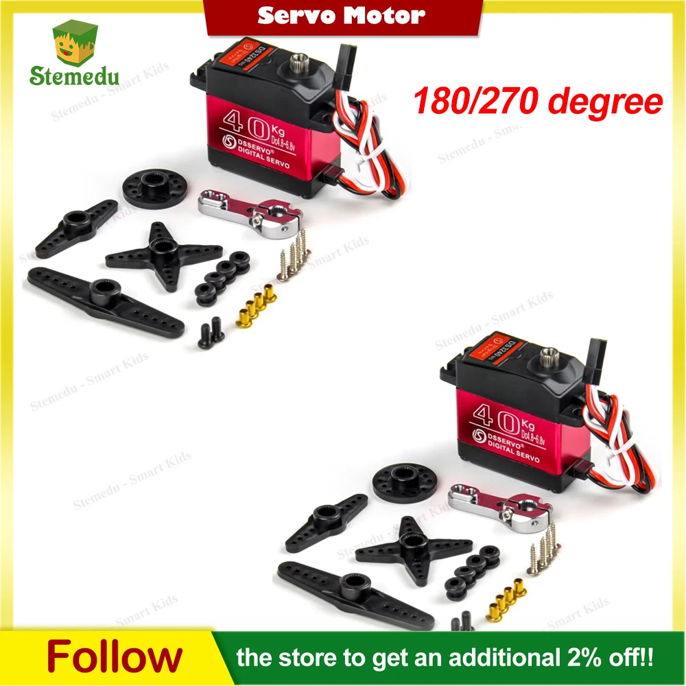 

2PCS DS3240 40KG Digital Servo - Waterproof 25T Metal Gear, 45 kg/cm 0.17 sec/60° at (6.8V) for 1/8 1/10 1/12 RC Cars & Crawlers