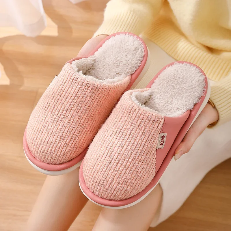 Big Size 48 49 Home Slippers Warm Plush Lovers Winter Furry Slides Soft Anti-Slip Shoes Women Men Indoor Bedroom Floor Flats