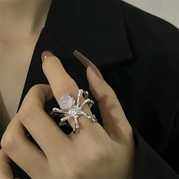 Gothic Punk Unregelmäßige Spinne Öffnung Ring Frauen Männer Mode Zirkon Schwarz Kristall Dark Tier Ring Hip Hop Party Finger Schmuck – Detail 30