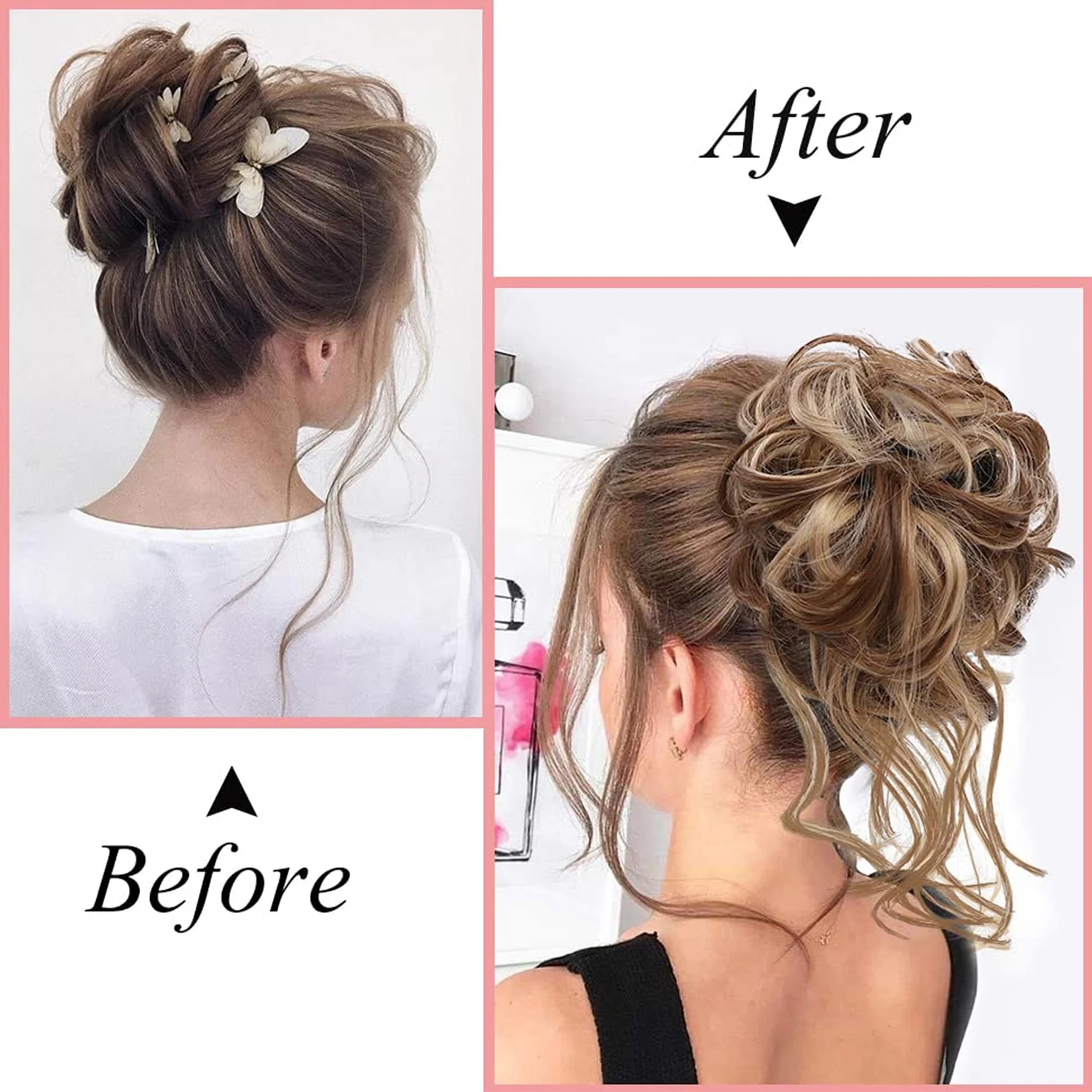 Moño desordenado Tousled Updo extensión de cabello, banda elástica, piezas de cabello, moño rizado, Scrunchie para mujer