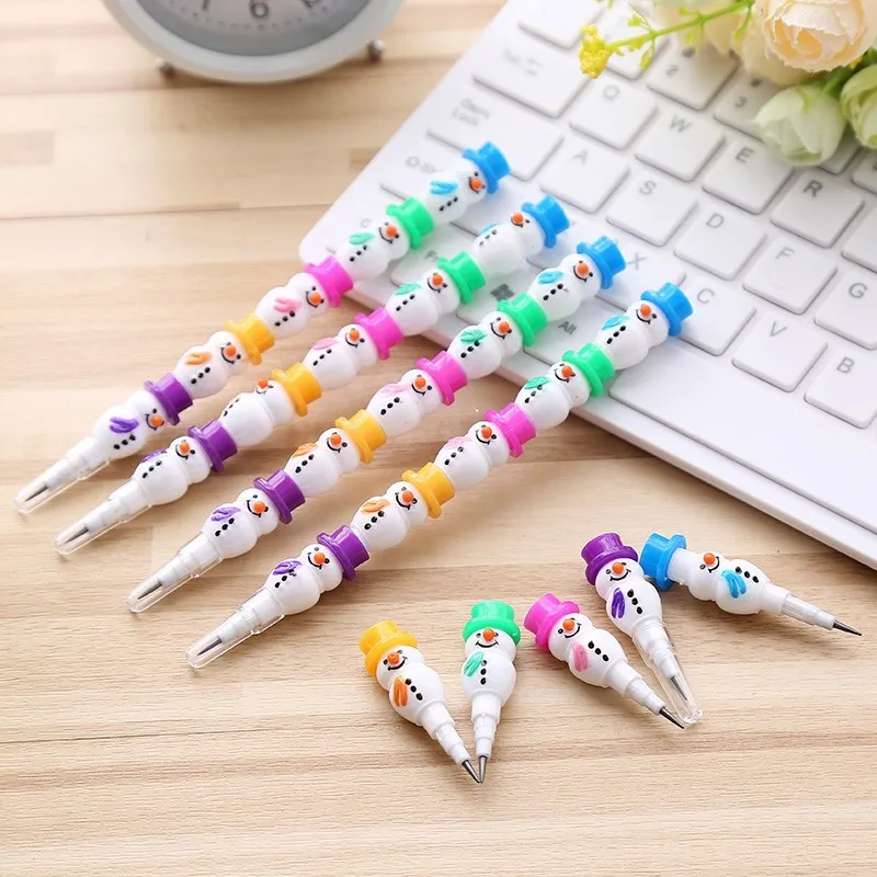 5Pcs Stackable Snowman Crayons And Pencils