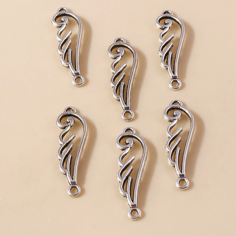 Leslie 30 Stück 32 x 9 mm Doppelloch-Silberfarben, kleine Legierung, Engelsflügel, Charms-Anhänger für DIY-Armbänder, Halsketten, Herstellung – Detail 6