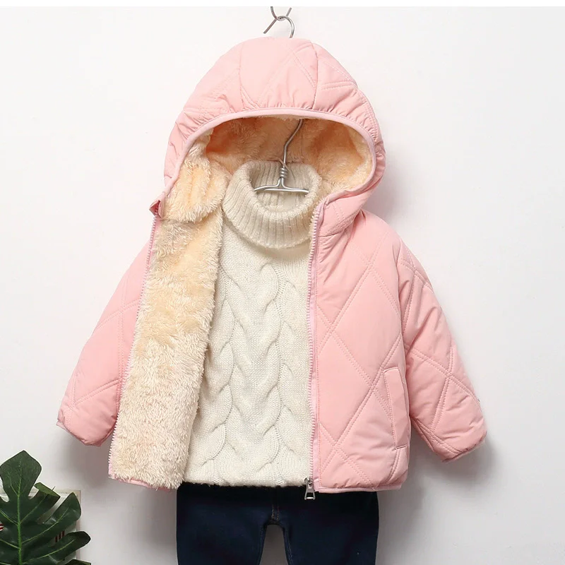 Baby Boys Girls Winter Hooded Jacket Thick Fleece Lined Warm Quilted Puffer Coat For Children  Zipper Toddler Kids Outerwear