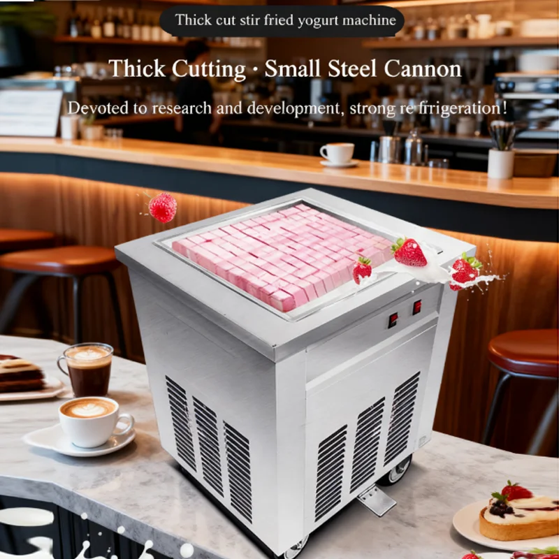 High Production Square Plate Double Pot Fried Ice Cream Machine Yogurt Commercial Stainless Steel