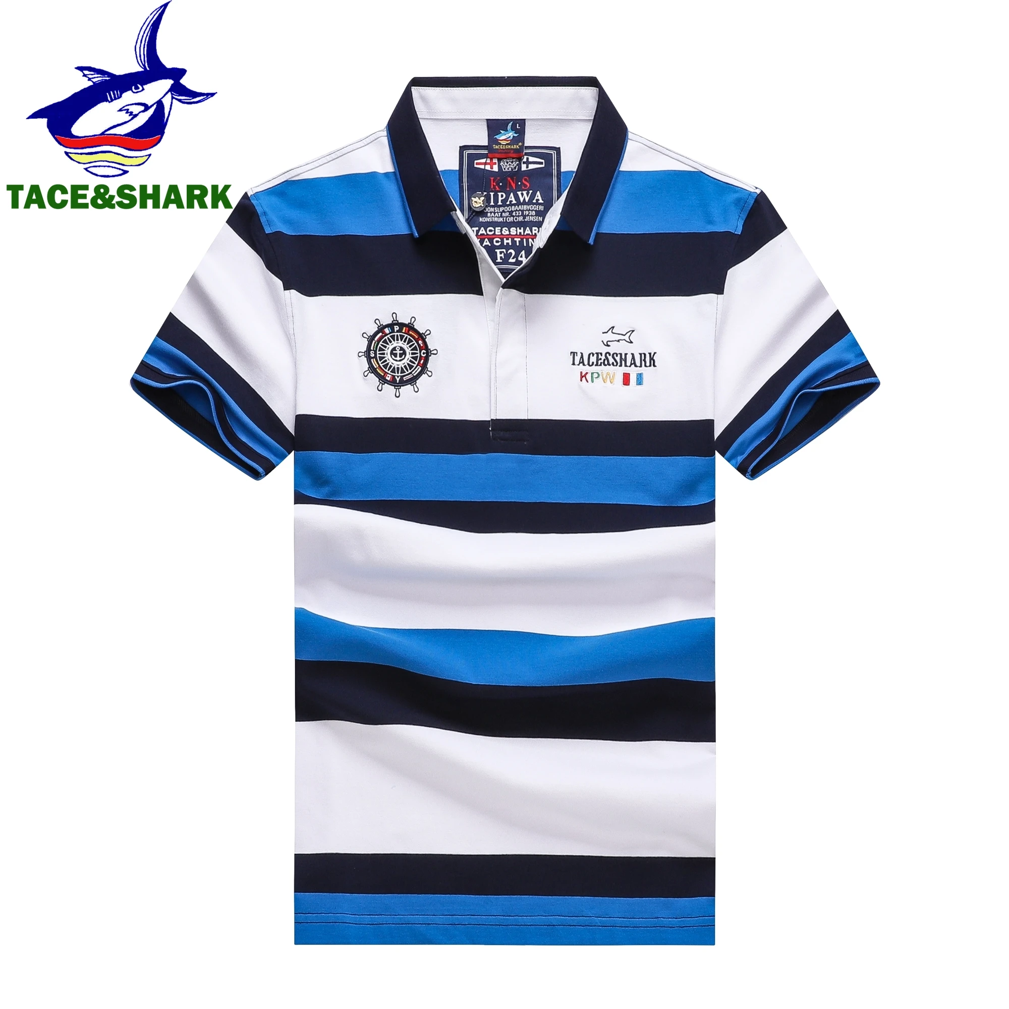 TACE&SHARK 2024 Summer Red Blue Striped Polo Shirt Fashion Brand Shark Camisa Masculina Mens Polos Shirts Clothing 3XL