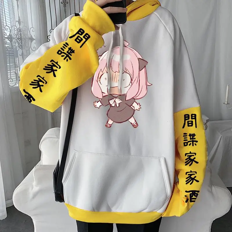 Hot Anime Spy x Family Anya Forger Printed Streetwear Men Women Mnaga Patchwork Hoodies Harajuku Unisex Casual Loose Sweatshirt