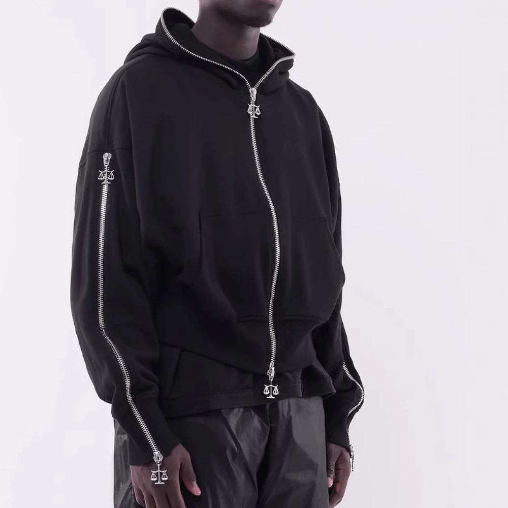 

Y2k Pullover Long Sleeves Multiple Zippers Hoodies Dark High Street Women And Men Clothes Vintagestreetwear Coat Tops Cool Ootd