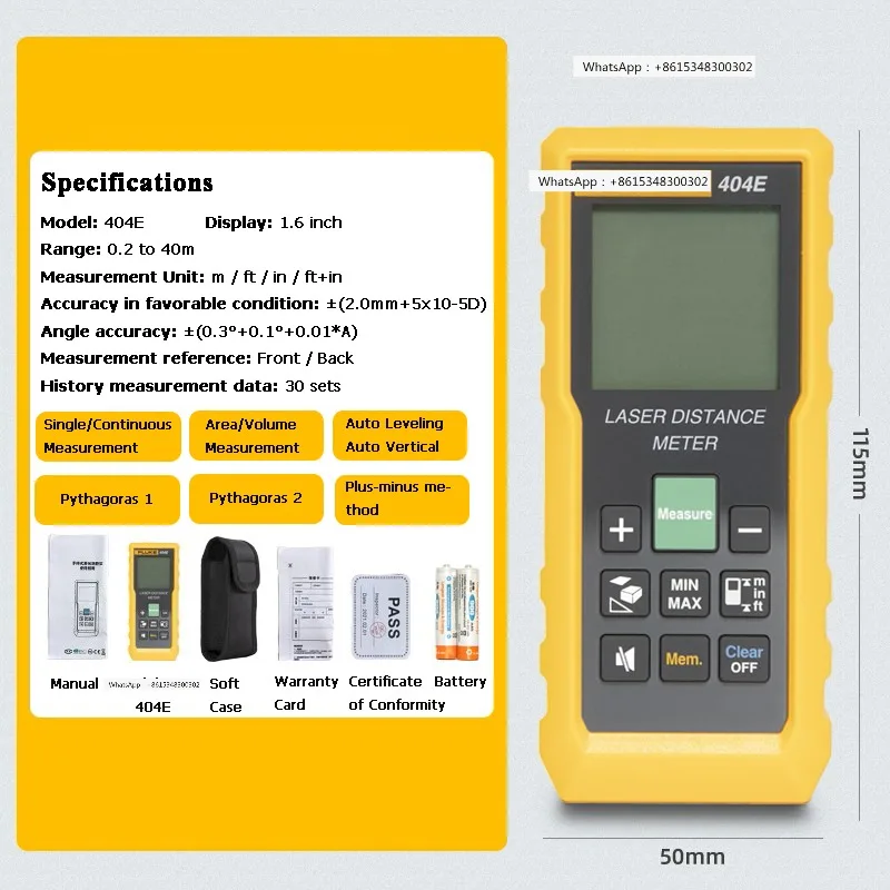 404E/406E Laser Distance Meter, 40m/60m Handheld Laser Rangefinder Digital Tape Measure Rangefinder Metro Laser Rang