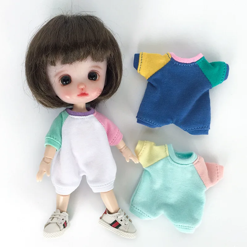 Pure Cotton Ob11 Doll Color Stitching Doll Baby Romper Jumpsuit For Nendoroids, Gsc, Ymy Body, Ufdoll, Obitsu11, 1/12bjd Doll