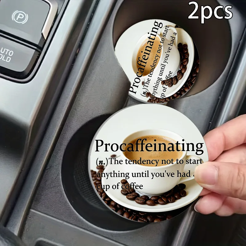 Non-Slip Washable Car Drink Cup Holder Coasters, 2Pcs Waterproof Anti-Scratch Leather Cup Mats, Automotive Speedometer Dashboard