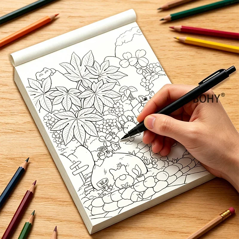 1 Adult Stress Relief Sketching Coloring Album, Featuring 75 Pages, Suitable for Portable Outdoor Painting, Pen Control Training