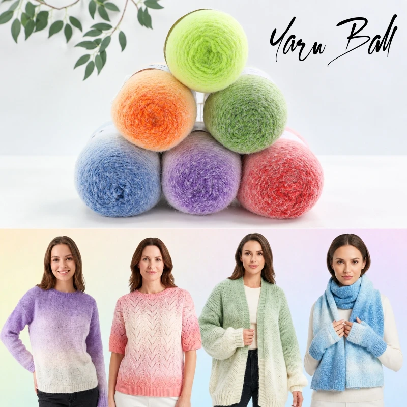 Fluffy Gradient Yarn Ball Soft Warm Knitting Crochet Yarn for Cozy Sweater Scarf Hat Cardigan Shawl DIY Handmade Craft Projects