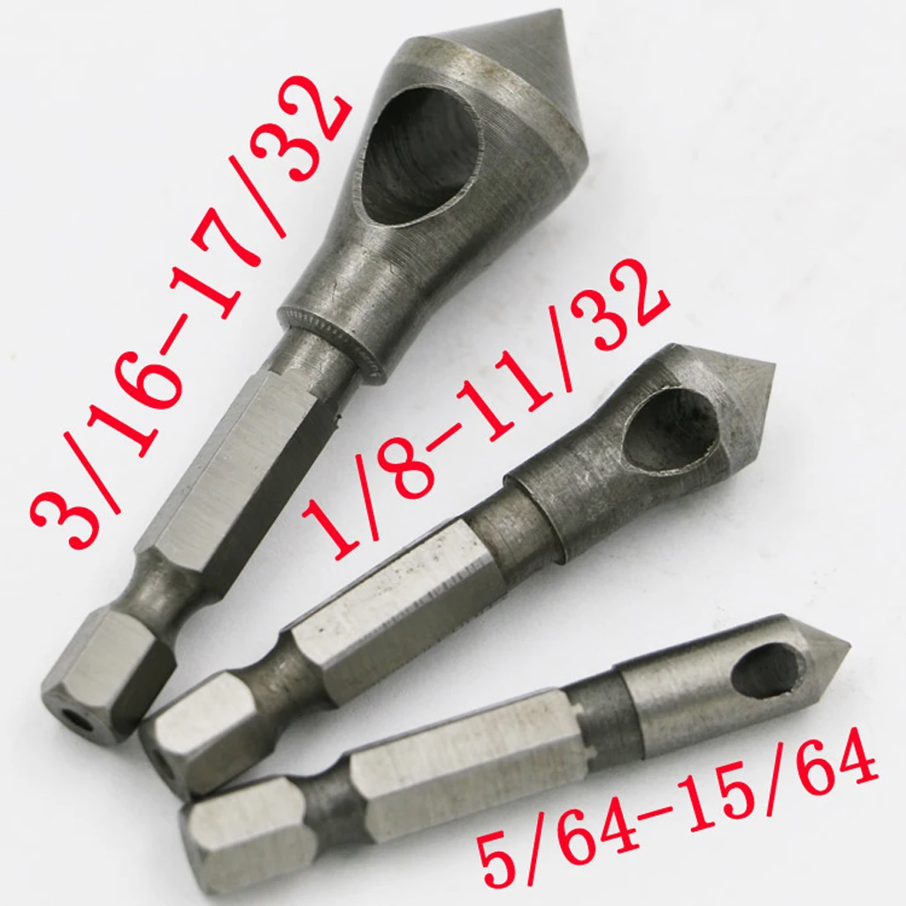 3pcs Countersink Bit Set Deburring Hand Tools for Cutting Through Metal Wood