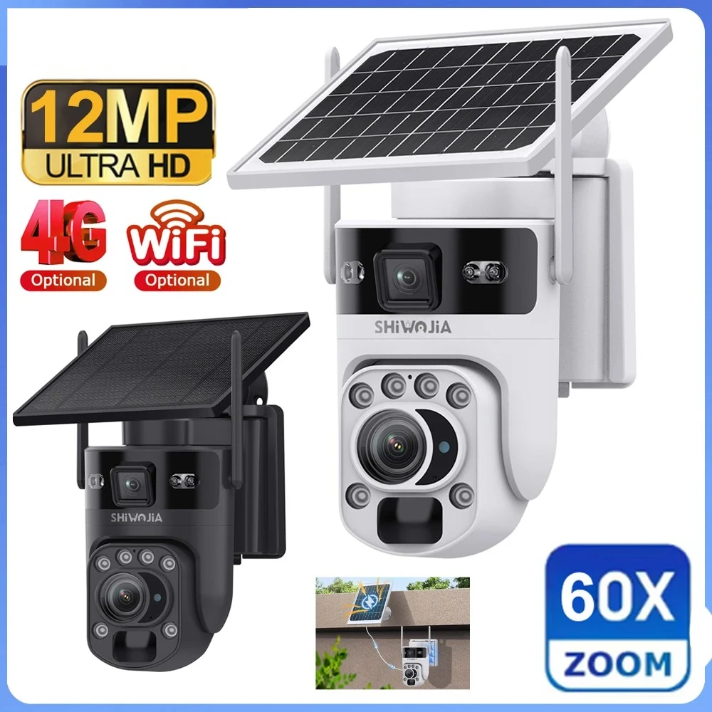 Sectec 12MP 60X Optics Zoom Dual Screen 4G/WIFI Solar Camera Securty Outdoor  PIR Human Detection Color Night Vision UBOX APP