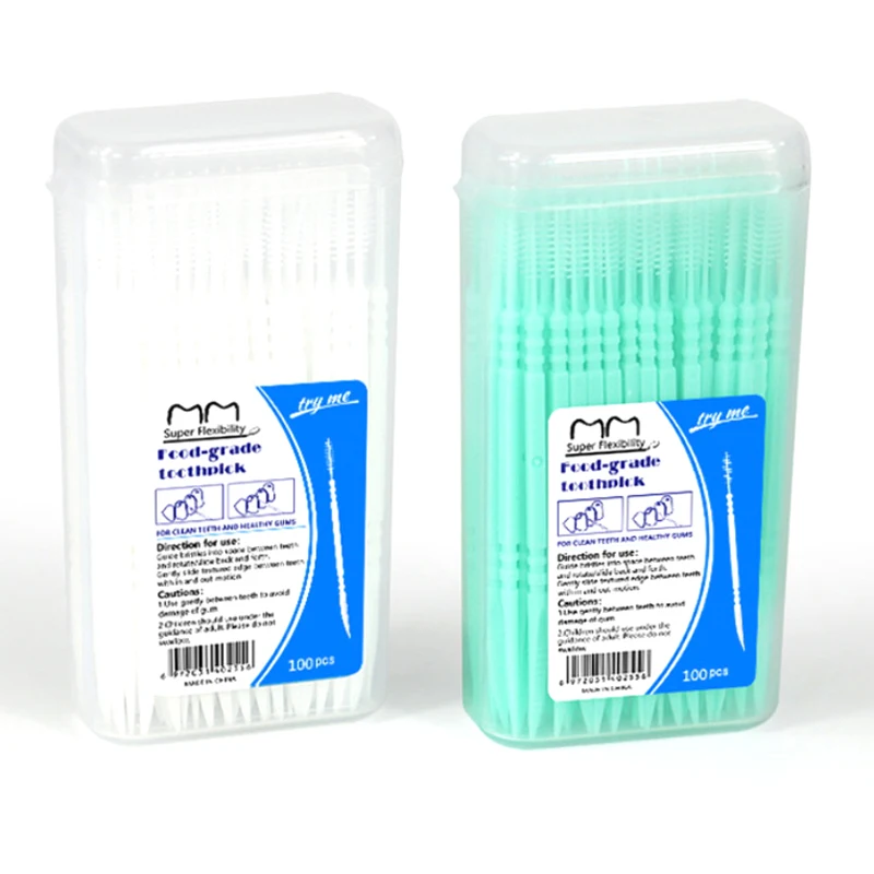 100pcs/Box Double Head Dental Floss Interdental Toothpick Brush Brush Teeth Stick Dental Oral Care Toothpicks Floss Pick