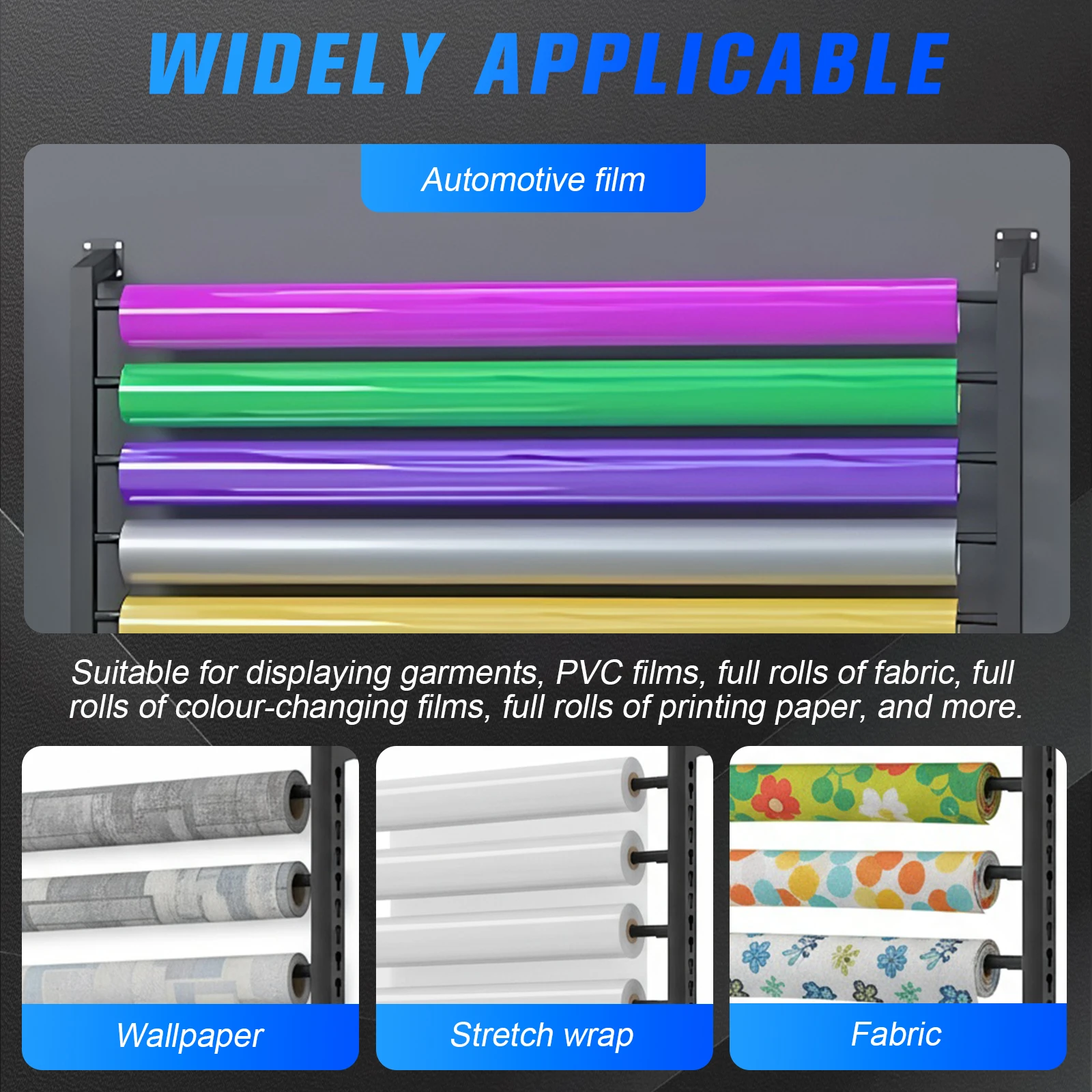 

Wall Mounted Vinyl Storage Tool with Adjustable Hanging Rod 10-Rolls Heavy Duty with Mounting Hardware for Garage Workshop