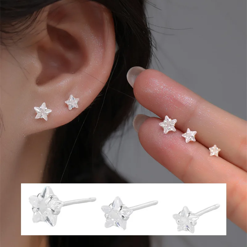 Different Sizes Mini Crystal Star Stud Earrings for Women Girls Cute Versatile Earring Daily Jewelry Accessories