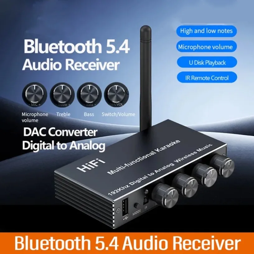 

VIKEFON Bluetooth 5,4 6,5 мм микрофон караоке Hi-Fi стерео DSP беспроводной адаптер аудиоприемник ЦАП AUX RCA USB коаксиальный оптический