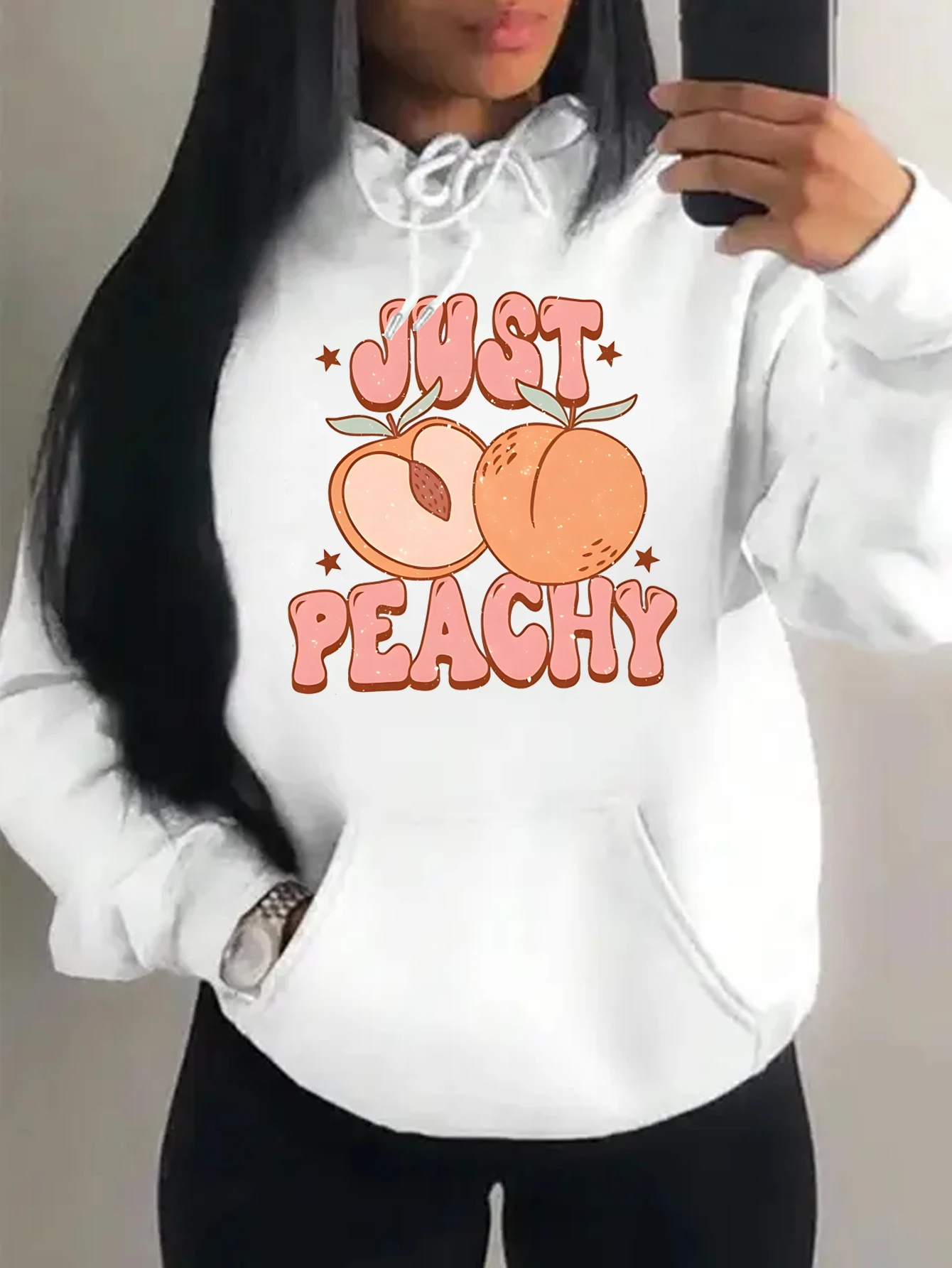 

Just Peach Illustration Design Women Hoody Hip Hop Fashion Hoodie Creativity Oversize Y2K Womenswear Street Fleece Hoodies