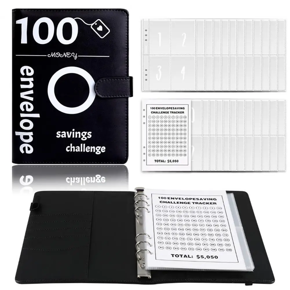 Sobre de libro resistente al agua, carpeta con 100 sobres, rastreador de desafío de ahorro de dinero, sobre de efectivo para planificación