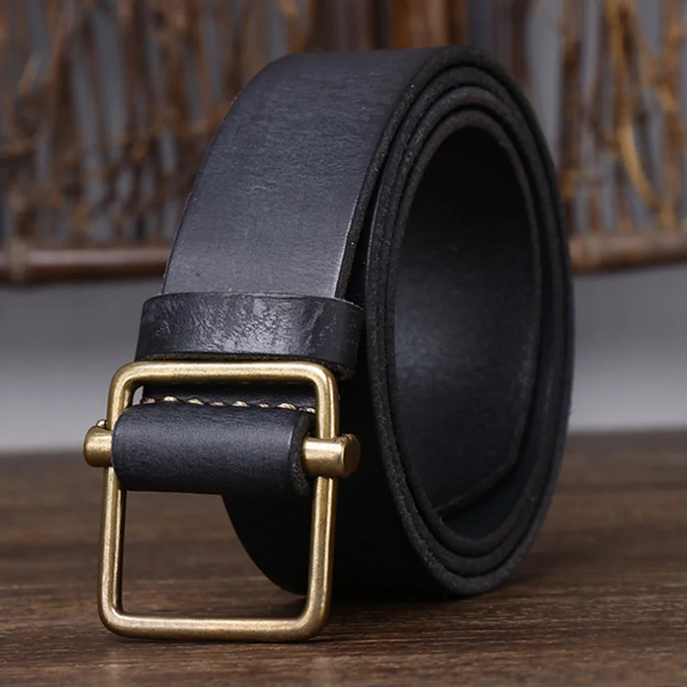 FAJARINA New Men's Non Perforated Leather Belts Smooth Buckle Layer Cowhide Belt 3.8cm Wide