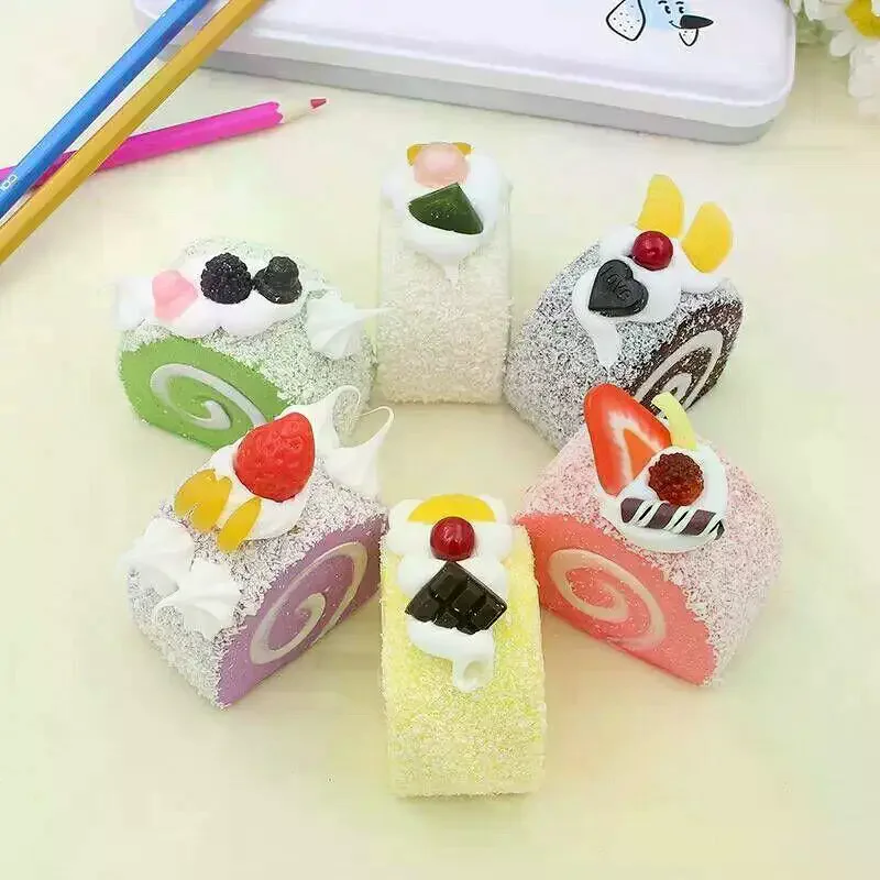 Cute Simulation Egg Roll Dusting Cake Squeeze Toy Soft Elastic Cake Toys Elastic Slow Rebound Squeeze Stress Relief Toys