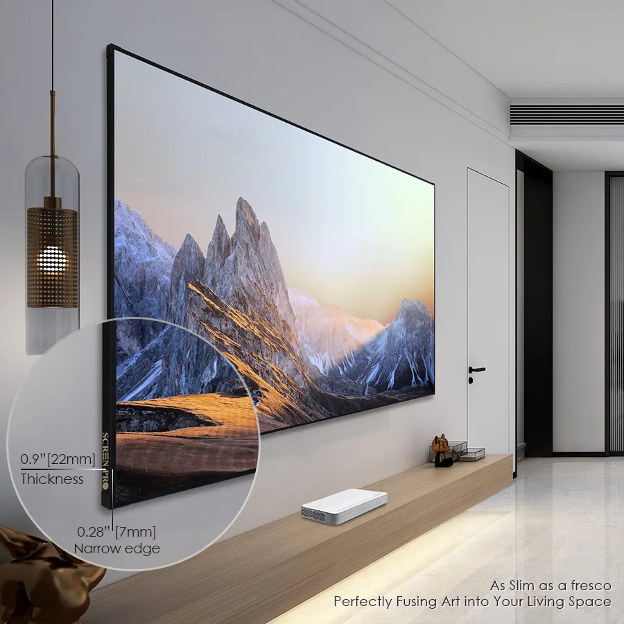 2026 Top Fixed Frame Screen  ALR Fabric Anti-Light ALR 7MM Ultra Narrow Bezel Screen CLR 8K 3D For UST Home Projection Screen