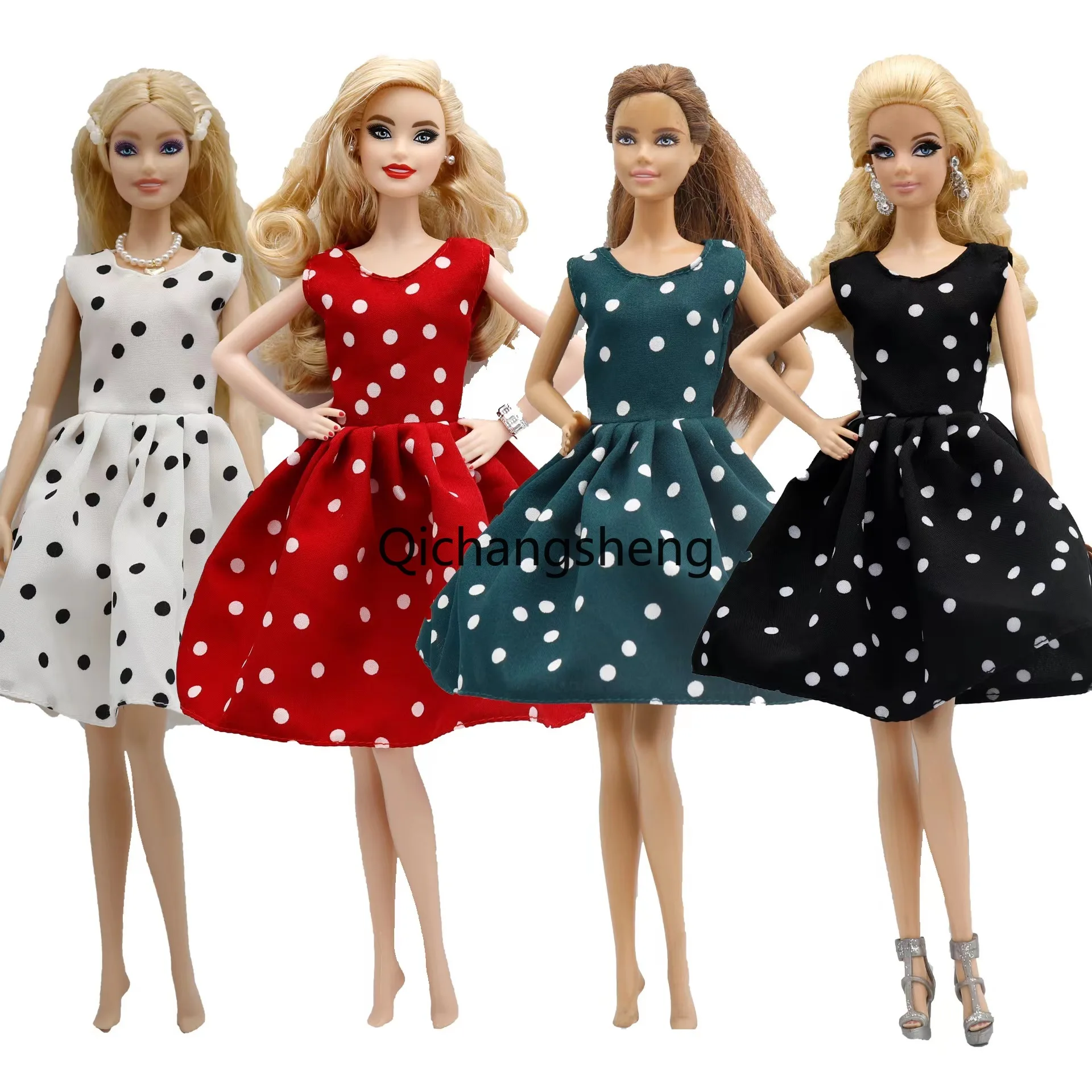 White Black Polka Evening Dress 1/6 Doll Clothes For Barbie Clothing For Barbie Accessories Red Green Princess Party Gown 11.5