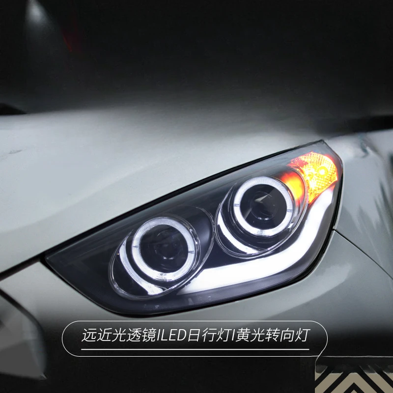 

Suitable for Hyundai ix35 09-12 headlight assembly modification with LED angel eyes daytime running lights, bi-xenon lenses