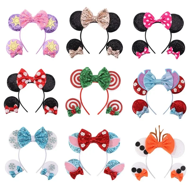 Disney 3pcs Hair Bow Mickey Mouse Ears Headband hairpins Sequins Hair Clip Hair Cord Set Cartoon Kids Female Hair Accessories