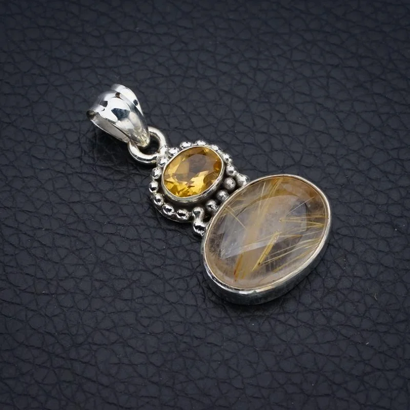 

StarGems Golden Rutile CitrineHandmade 925 Sterling Silver Pendant 1.25" F3934