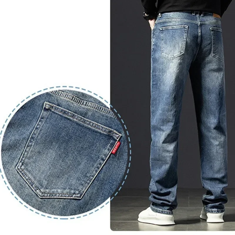 Straight Jeans Tall Guys Students Casual Plus Size 40 Loose Stretched Classic Extra Long Pants Overlong Lengthen Denim Trousers