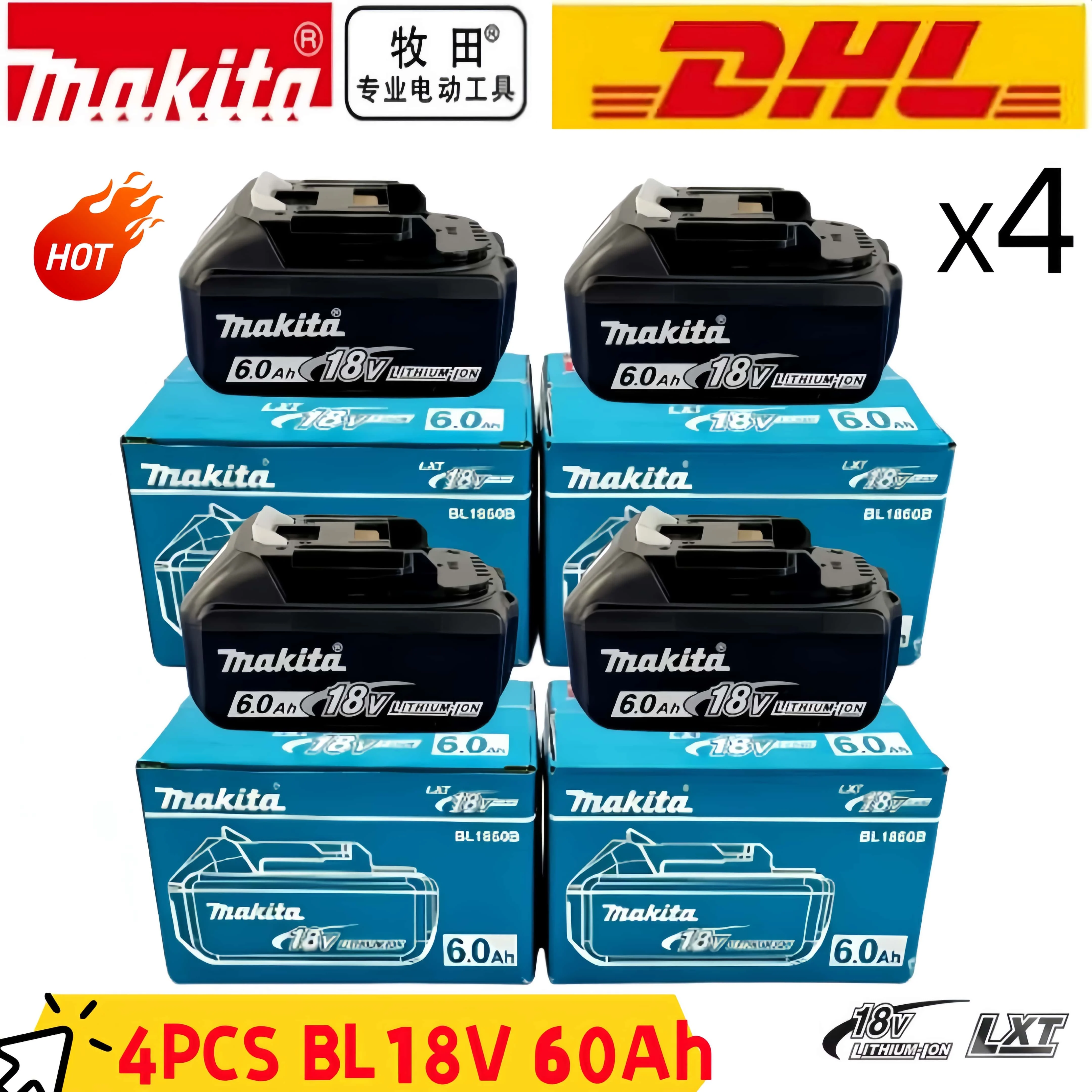 6Ah 100% Original Makita 18V Akku BL1860B Wiederaufladbarer Lithium-Ionen-Akku für Makita 18V Elektrowerkzeuge. Ersetzt den Original-Akku.